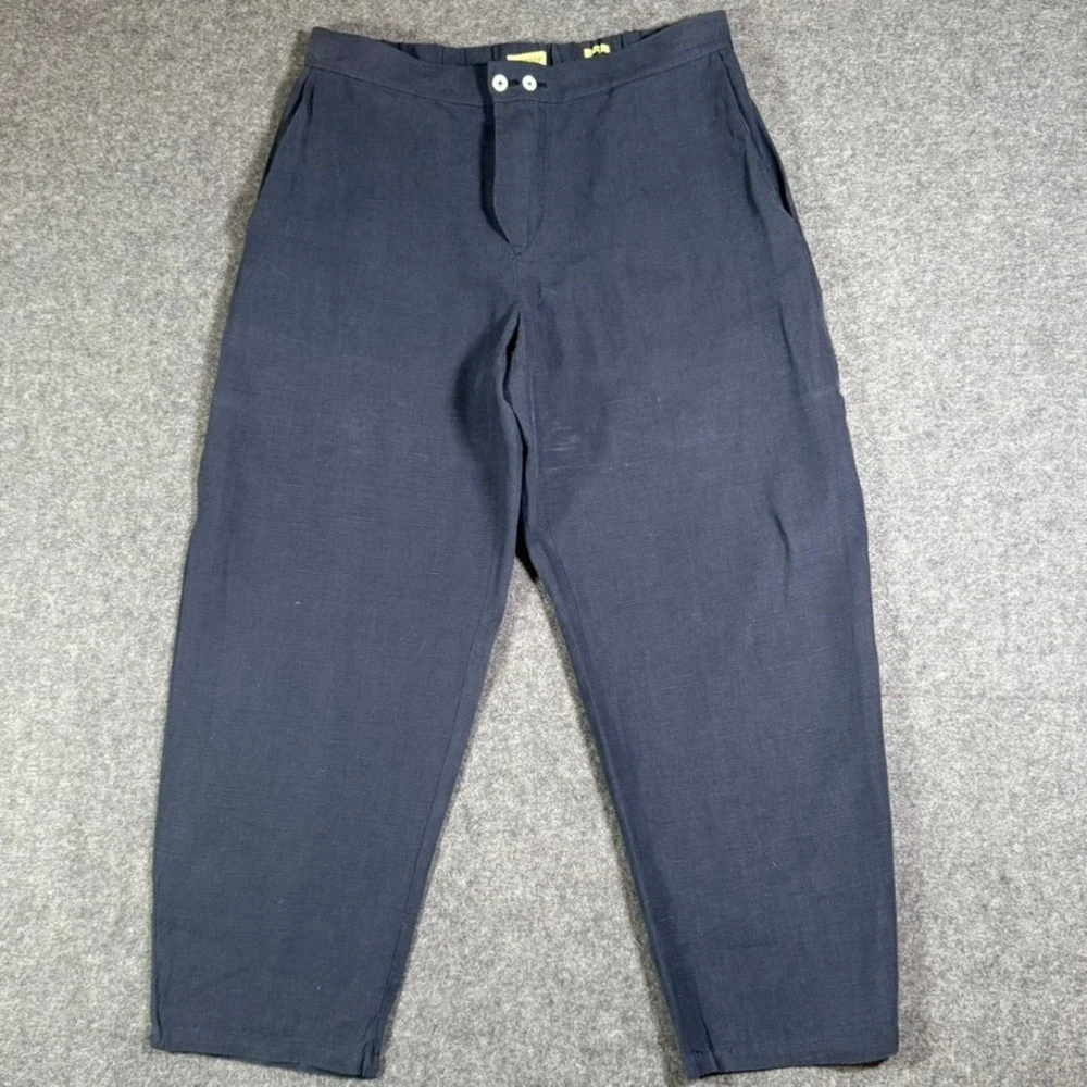 De Bonne Facture Navy 100% Linen Easy Trousers Made in France Men Sz 50 US 34